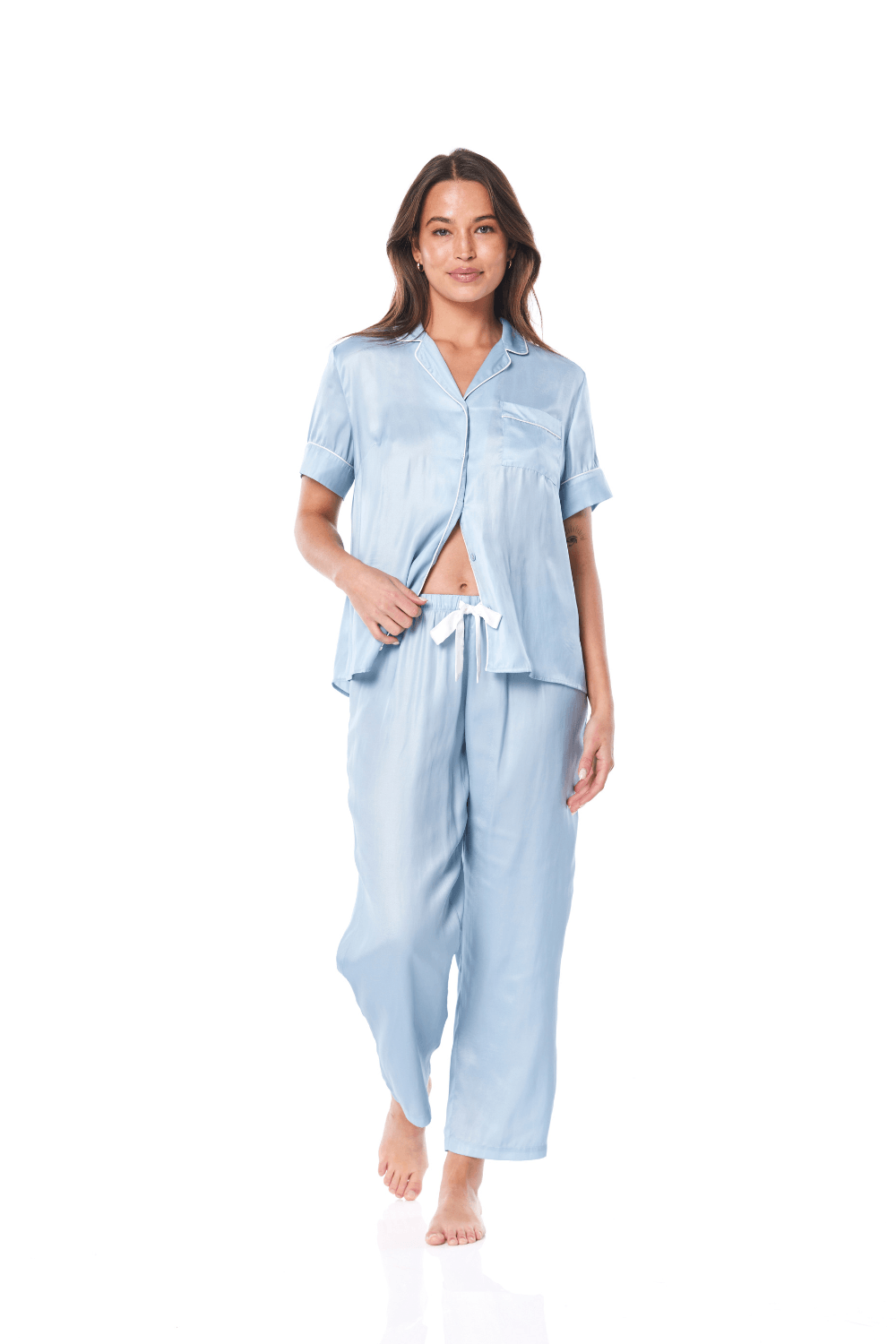 Aileen Blue Satin Crop Pant PJ - Gingerlilly Sleepwear