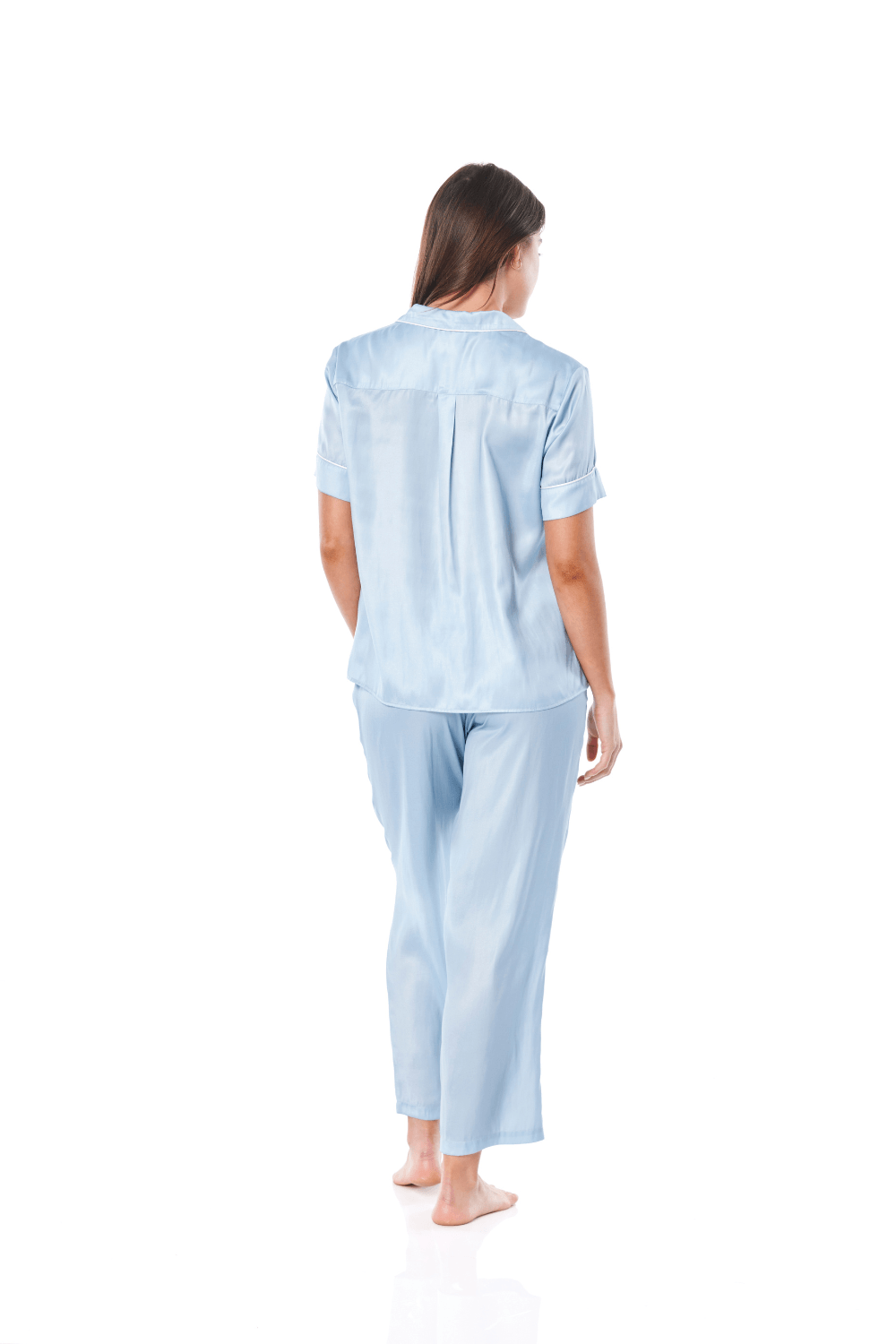Aileen Blue Satin Crop Pant PJ - Gingerlilly Sleepwear