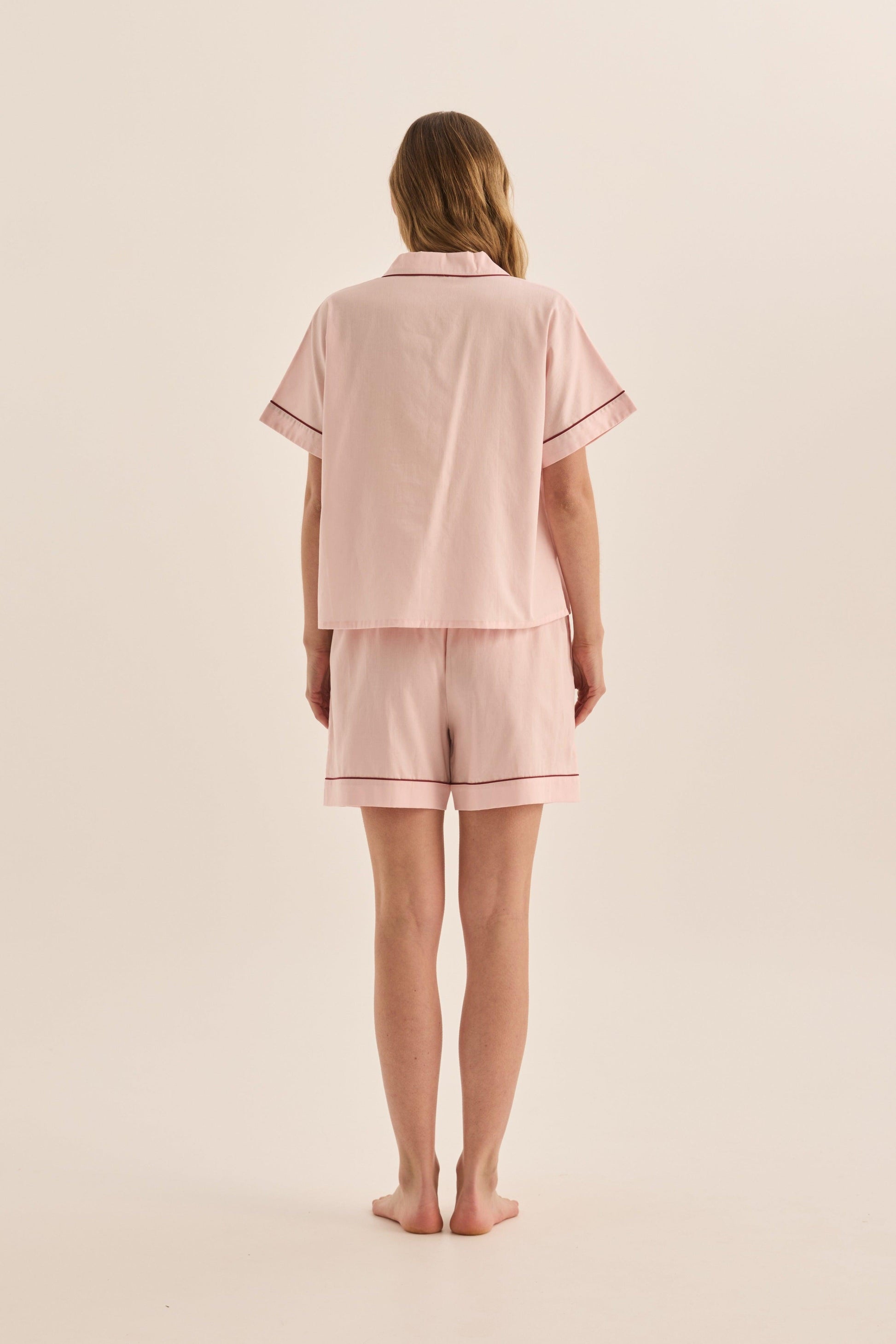 Ariana Pink Double Piping Short Set - Gingerlilly Sleepwear
