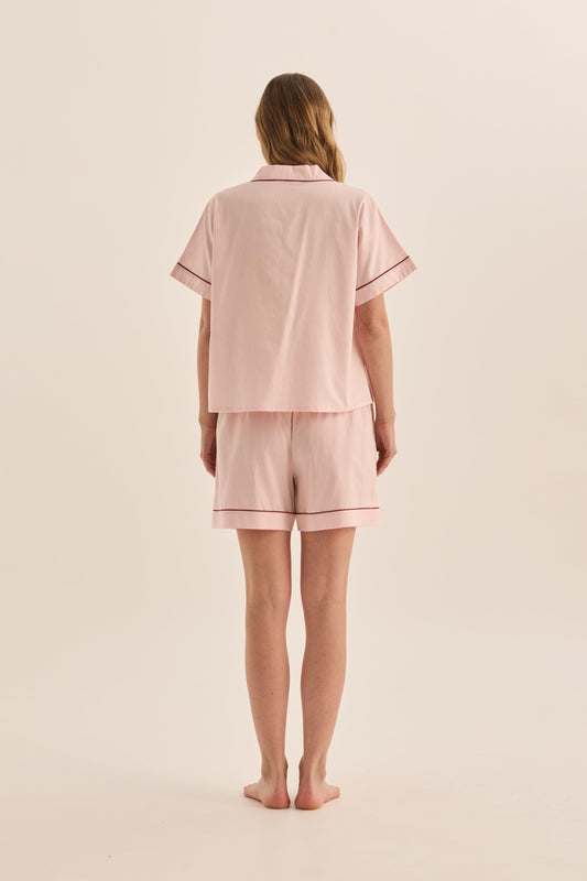Ariana Pink Double Piping Short Set - Gingerlilly Sleepwear