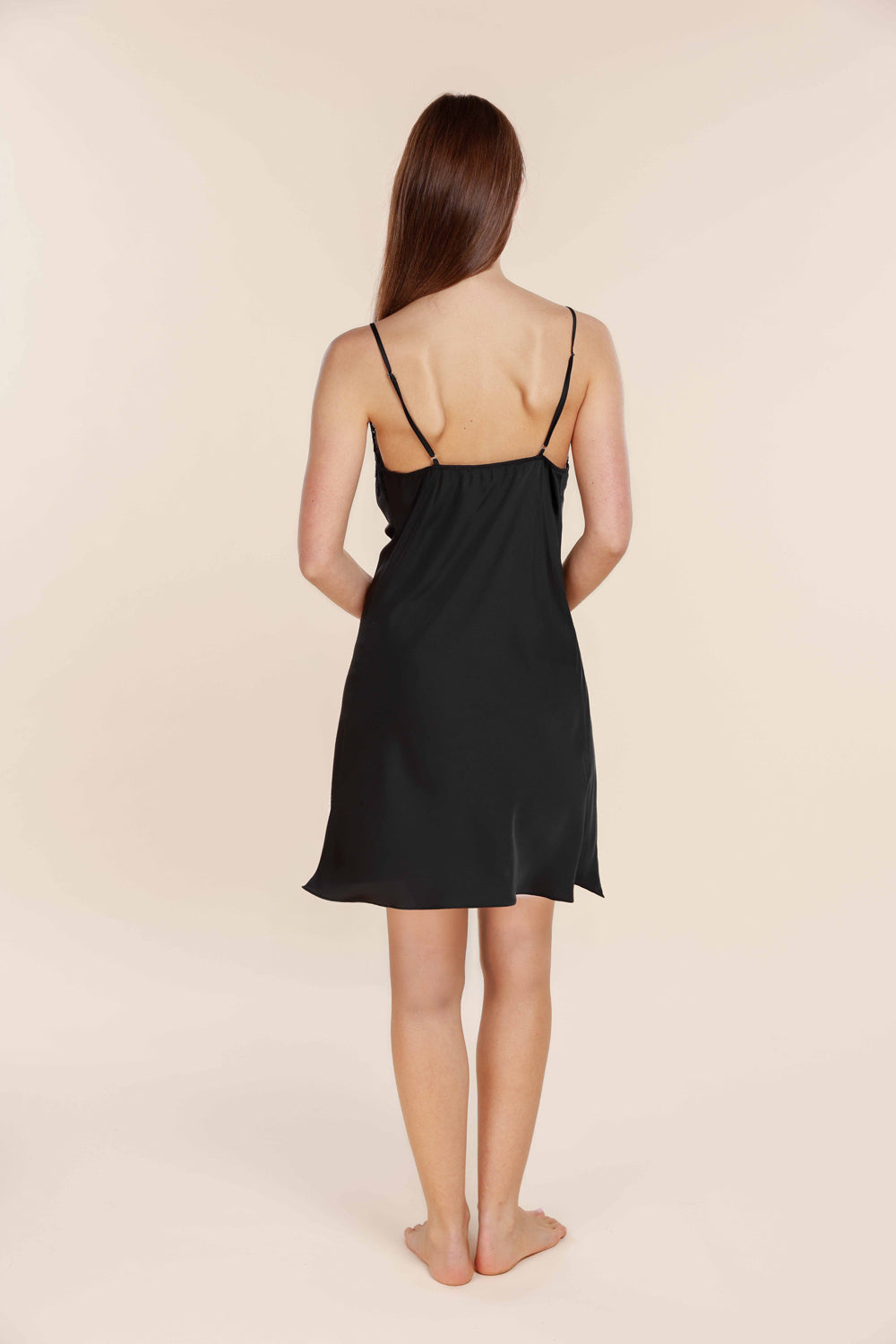 Gingerlilly Azalia Silky Satin Short Chemise - Black - Back