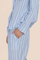 Gingerlilly Belinda Cotton Long PJ Set - Blue Stripe - Detail alt