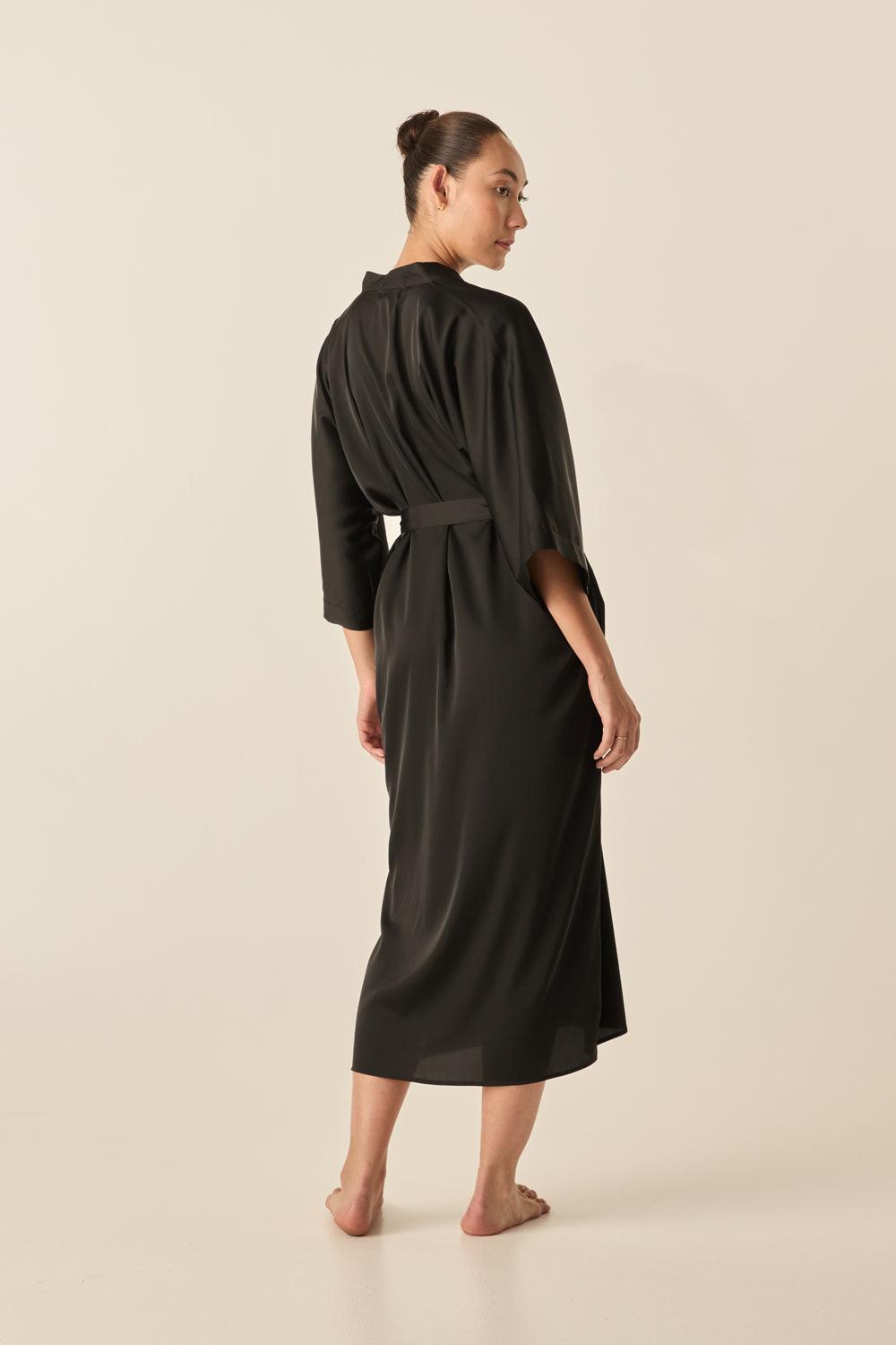 Bethany Black Silky Satin Robe - Gingerlilly Sleepwear