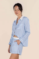 Gingerlilly Birdie Long Sleeve Short Pyjama Set - Blue Stripe - Detail