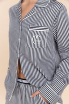 Gingerlilly Susanna Cotton Long PJ Set - Navy Stripe - Detail