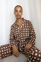 Gingerlilly Carlotta Silky Satin Spot PJ Set - Brown - Lifestyle