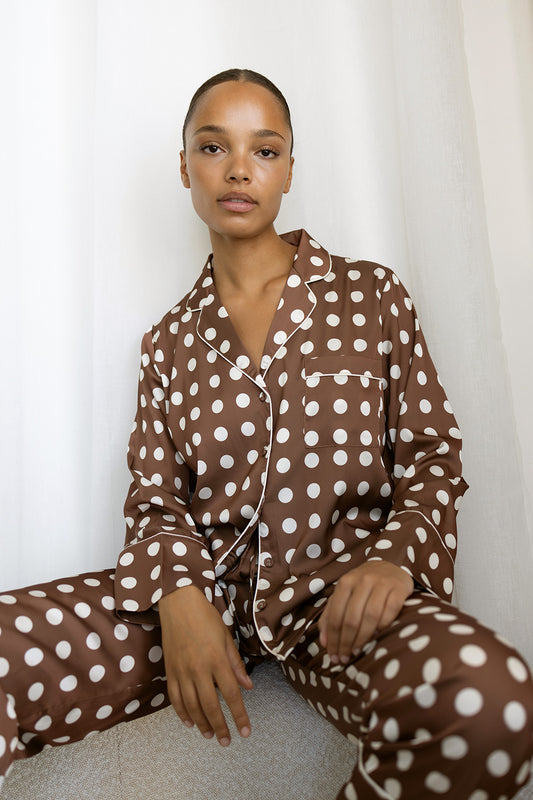 Carlotta Silky Satin Spot PJ set - Gingerlilly Sleepwear