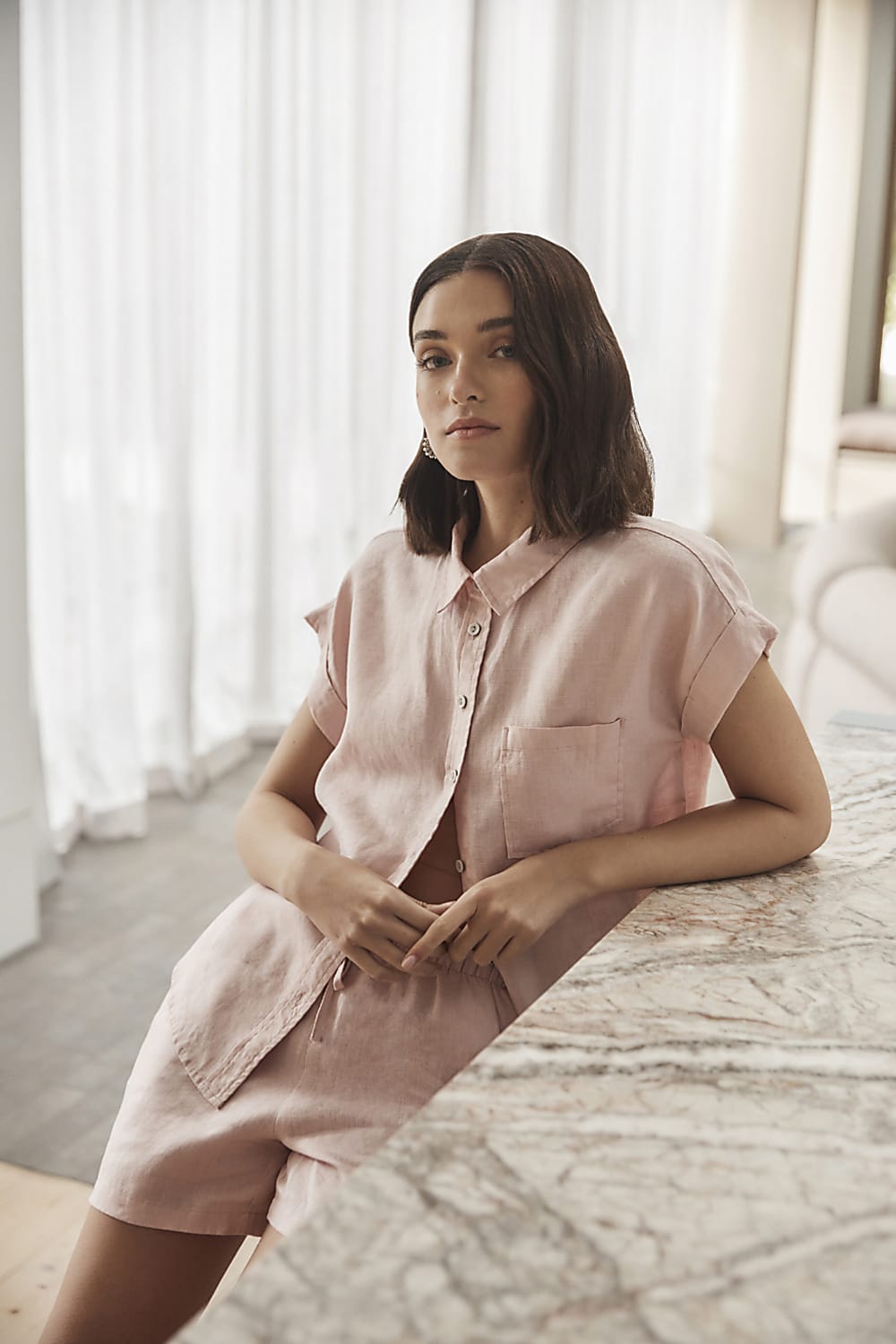 Charlotte Pink Linen Pyjama Set - Gingerlilly Sleepwear