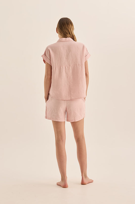 Charlotte Pink Linen Pyjama Set - Gingerlilly Sleepwear
