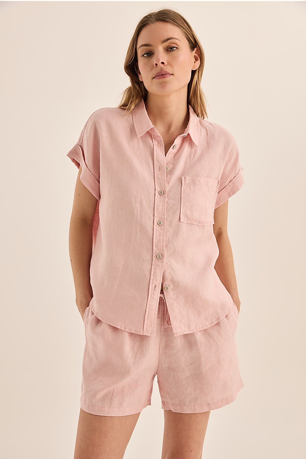 Charlotte Pink Linen Pyjama Set - Gingerlilly Sleepwear