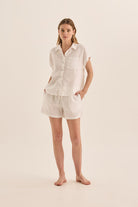 Gingerlilly Charlotte White Linen Pyjama Set - Front