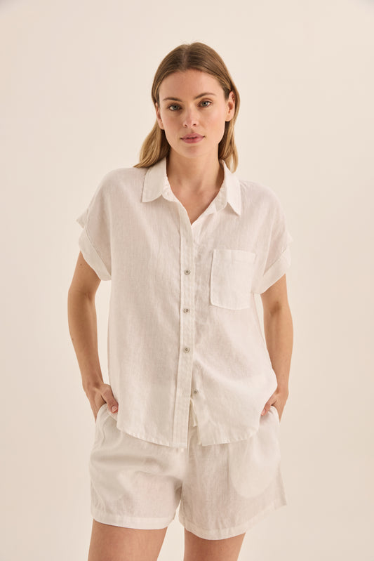 Charlotte White Linen Pyjama Set - Gingerlilly Sleepwear
