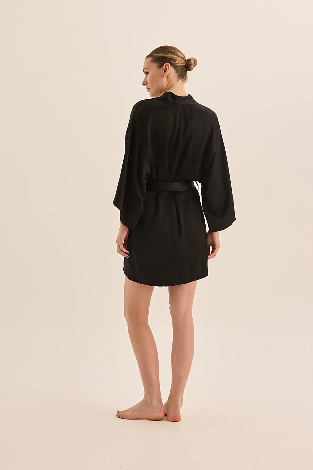 Diamond Pure Silk Black Short Robe - Gingerlilly Sleepwear
