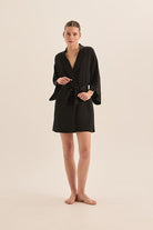 Diamond Pure Silk Black Short Robe - Gingerlilly Sleepwear