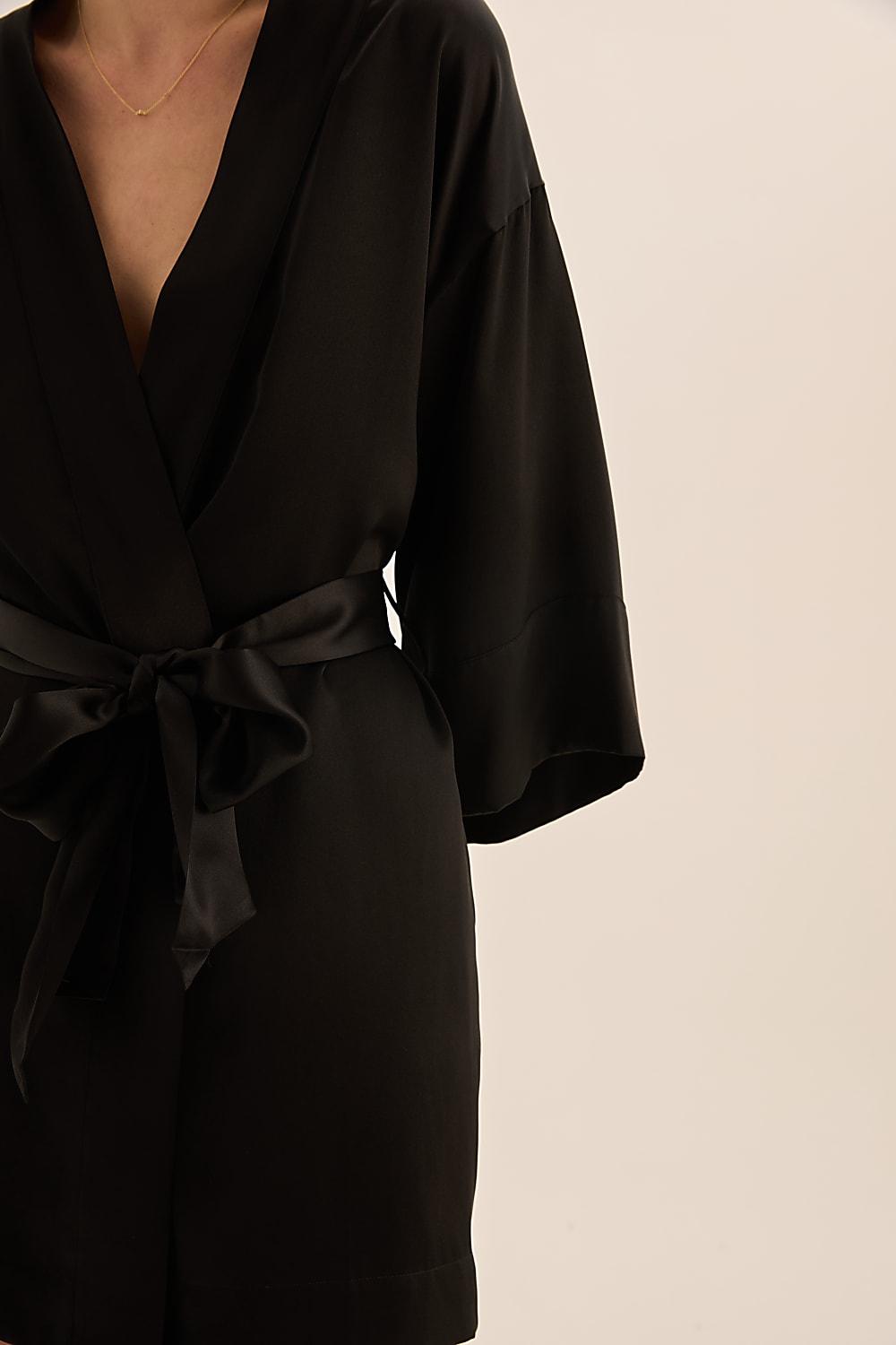 Diamond Pure Silk Black Short Robe - Gingerlilly Sleepwear