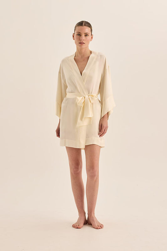 Diamond Pure Silk Ivory Short Robe - Gingerlilly Sleepwear