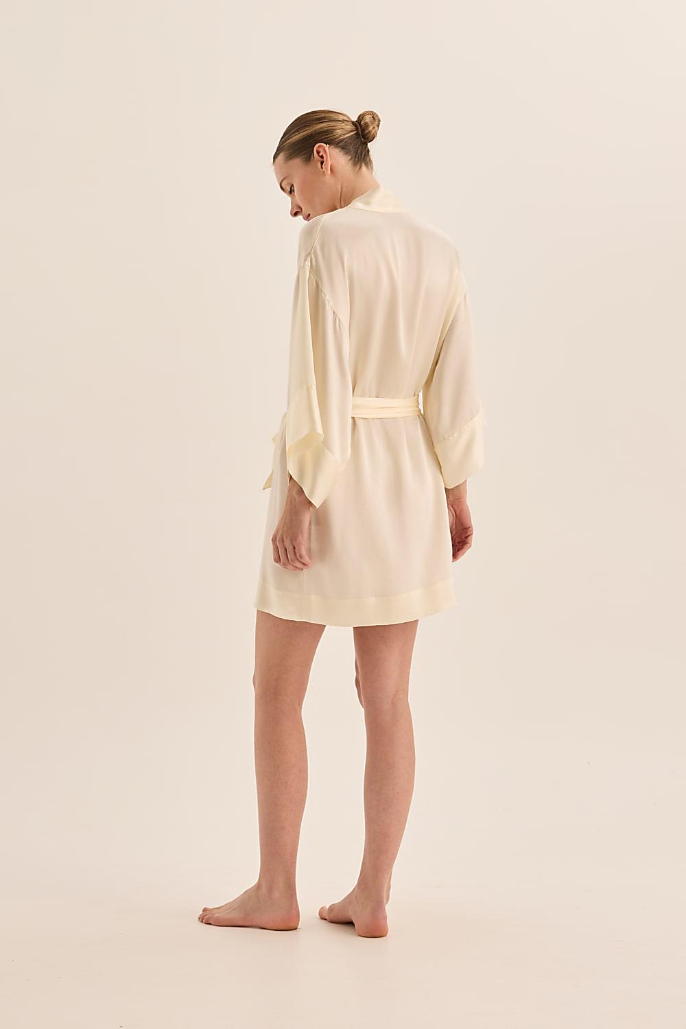 Diamond Pure Silk Ivory Short Robe - Gingerlilly Sleepwear
