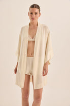 Diamond Pure Silk Ivory Short Robe - Gingerlilly Sleepwear