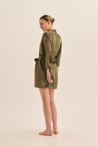 Diamond Pure Silk Olive Short Robe - Gingerlilly Sleepwear