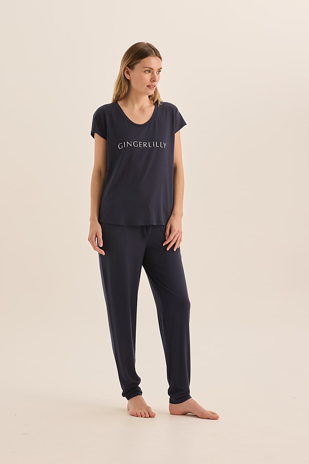 Elara Navy Bamboo Pyjama Set - Gingerlilly Sleepwear