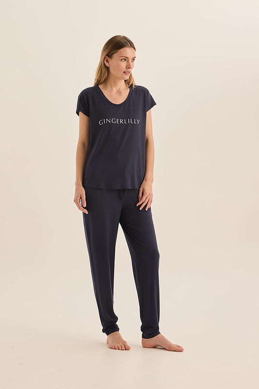 Elara Navy Bamboo Pyjama Set - Gingerlilly Sleepwear