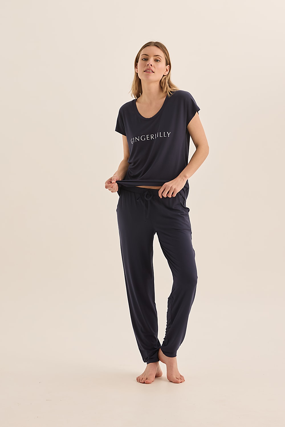 Elara Navy Bamboo Pyjama Set - Gingerlilly Sleepwear