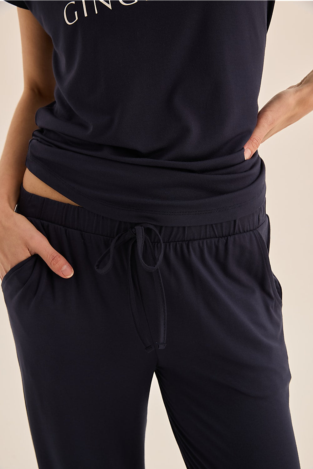 Elara Navy Bamboo Pyjama Set - Gingerlilly Sleepwear