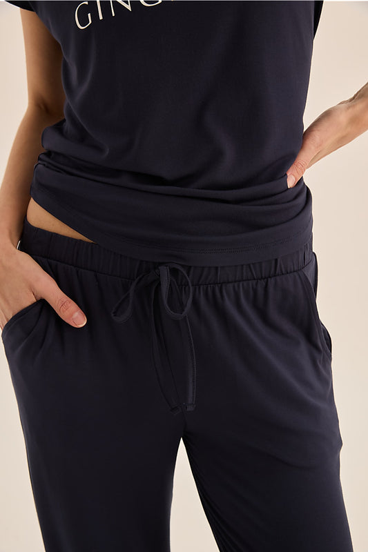 Elara Navy Bamboo Pyjama Set - Gingerlilly Sleepwear