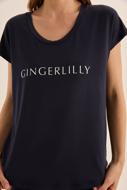 Elara Navy Bamboo Pyjama Set - Gingerlilly Sleepwear
