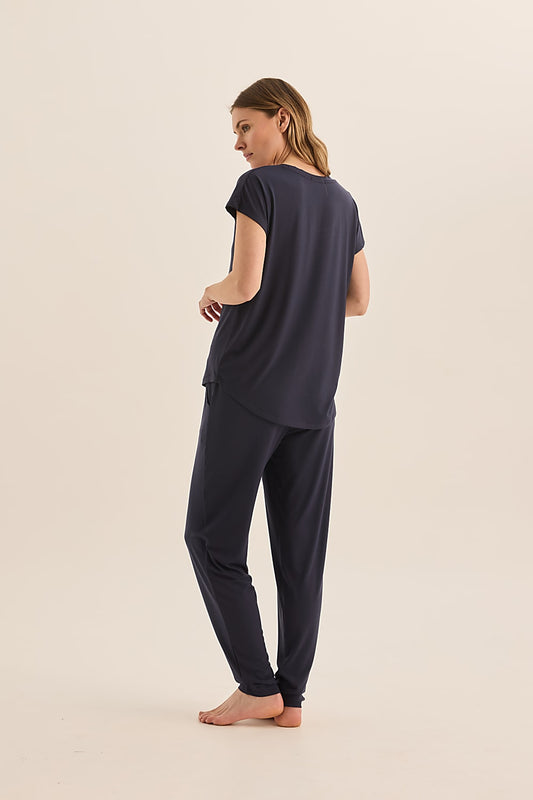 Elara Navy Bamboo Pyjama Set - Gingerlilly Sleepwear