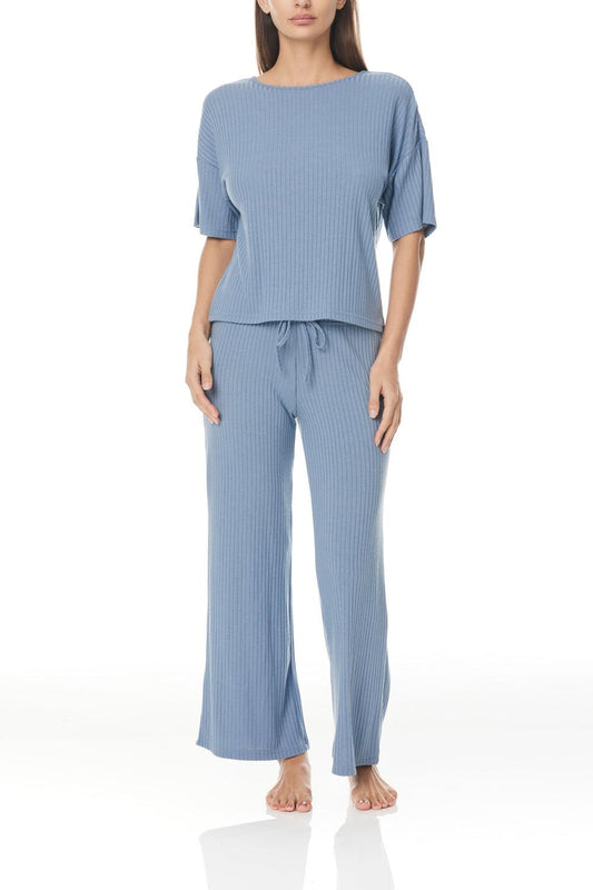Emma Wide Leg Ribbed Lounge PJ - Gingerlilly Sleepwear