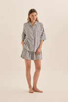 Gingerlilly Evie Navy Stripe Linen Short Set - Front