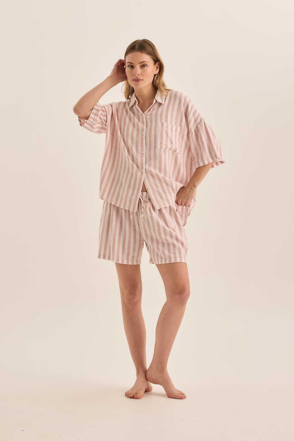 Gingerlilly Evie Pink Stripe Linen Short Set - Front