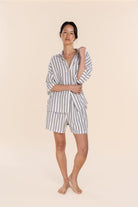 Gingerlilly Evie Olive Stripe Linen Short Set - Front