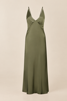 Gingerlilly Fern Olive Silky Satin Long Chemise – garment front