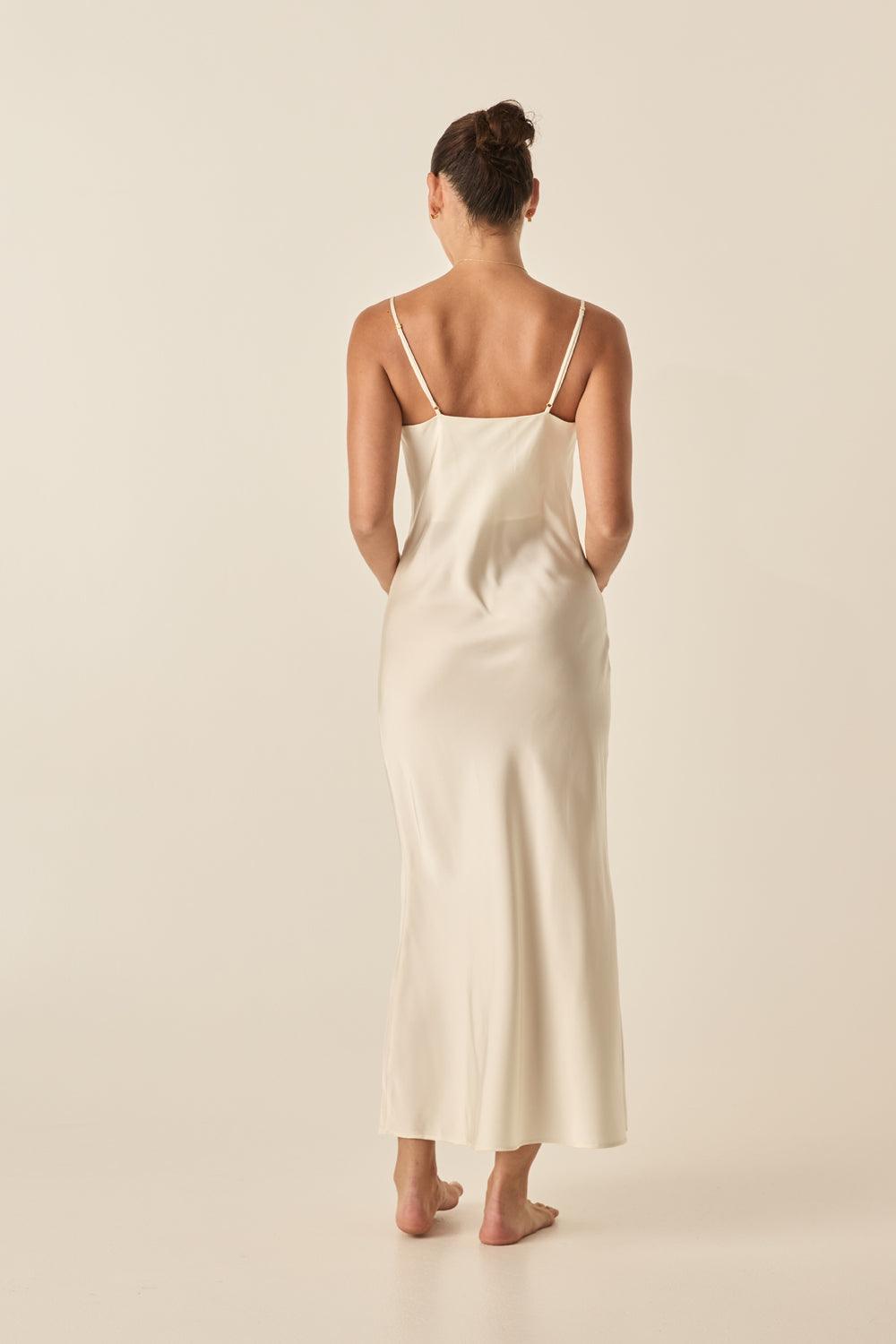 Freda Ivory Satin Long Chemise - Gingerlilly Sleepwear