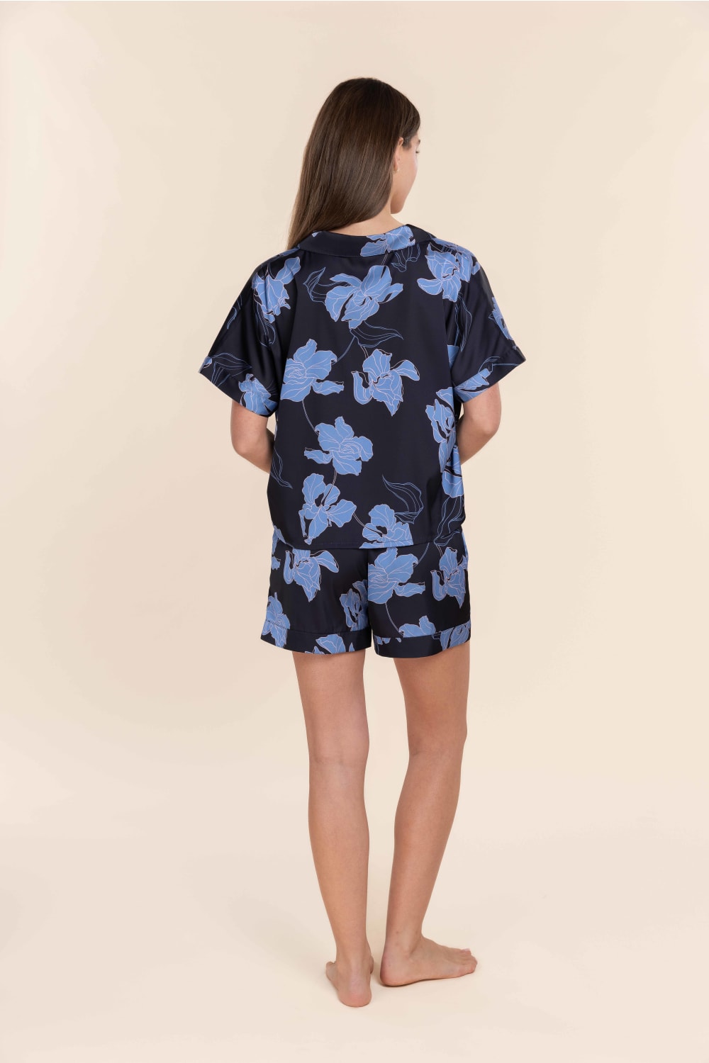 Gingerlilly Freya Recycled Silky Satin Short Set - Navy - Side
