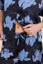 Gingerlilly Freya Recycled Silky Satin Short Set - Navy - Detail