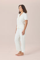 Gingerlilly Dianne Bamboo Long PJ Set with Lace - Ecru - Side
