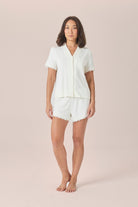 Gingerlilly Joni Bamboo Short Set with Lace - Ecru - Front