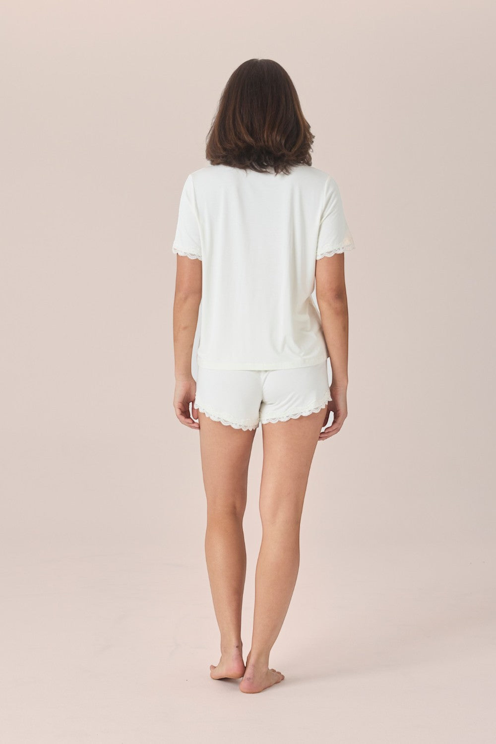 Gingerlilly Joni Bamboo Short Set with Lace - Ecru - Back