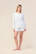 Gingerlilly Pippa Bamboo Shorts with Stripe - Ecru - Front