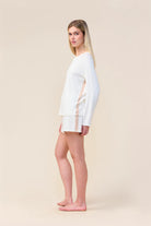 Gingerlilly Solene Long Sleeve Top with Stripe - Ecru - Side