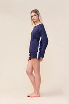 Gingerlilly Solene Long Sleeve Top with Stripe - Navy - Side