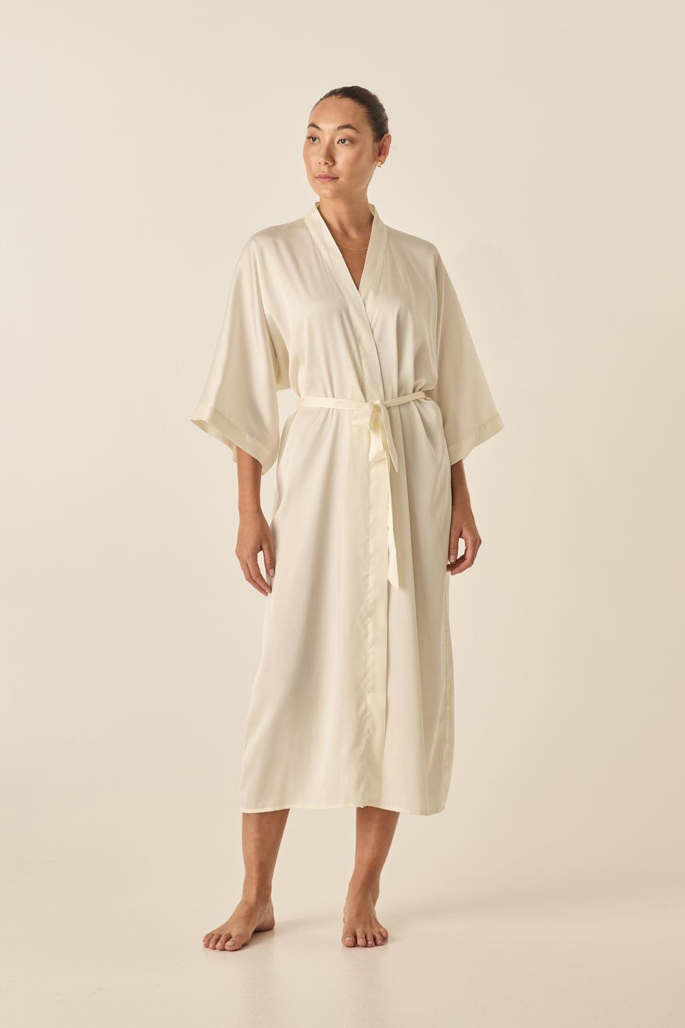 Henrietta Ivory Satin Robe - Gingerlilly Sleepwear