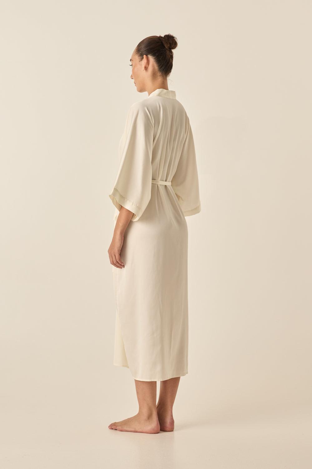 Henrietta Ivory Satin Robe - Gingerlilly Sleepwear