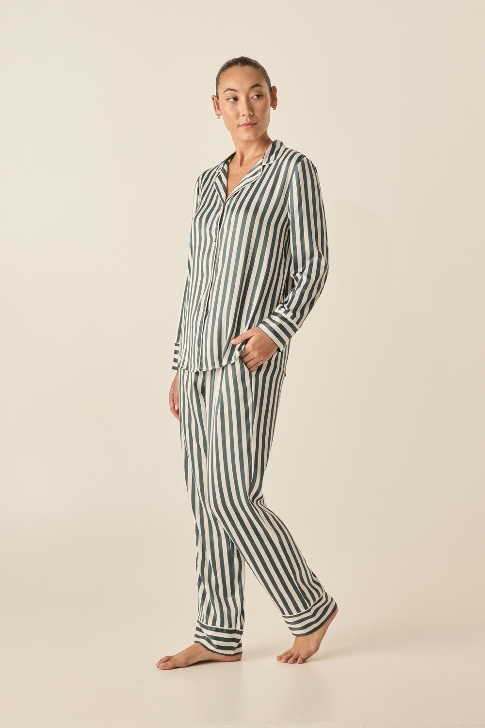 Imelda Green Stripe Satin Set - Gingerlilly Sleepwear