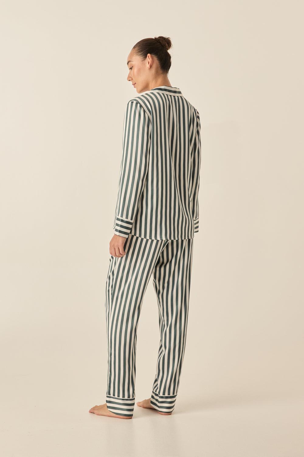Imelda Green Stripe Satin Set - Gingerlilly Sleepwear
