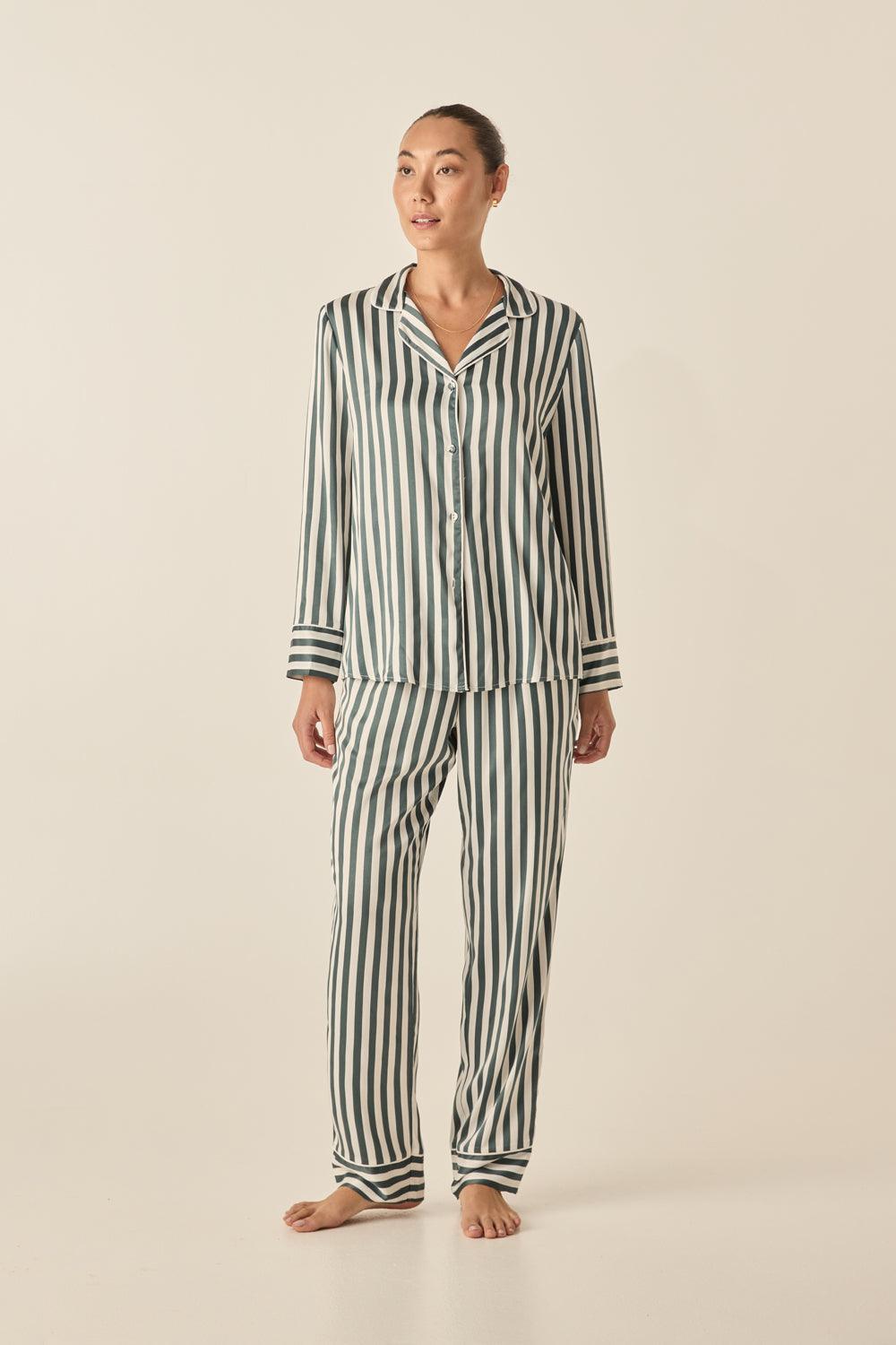 Imelda Green Stripe Satin Set - Gingerlilly Sleepwear