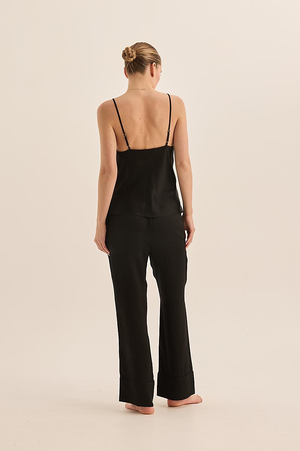 Jade Black Pure Silk Cami PJ Set - Gingerlilly Sleepwear